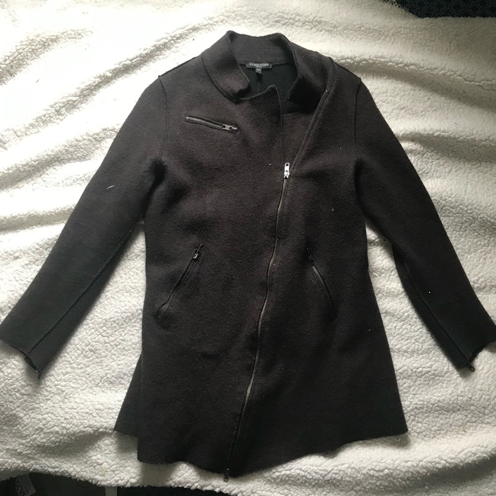 Eileen fisher asymmetrical zip wool moto jacket